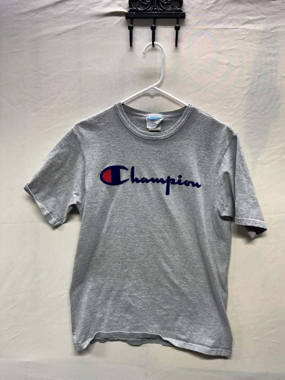 Champion Heather Grey Script Logo Short Sleeve T-Shirt Medium